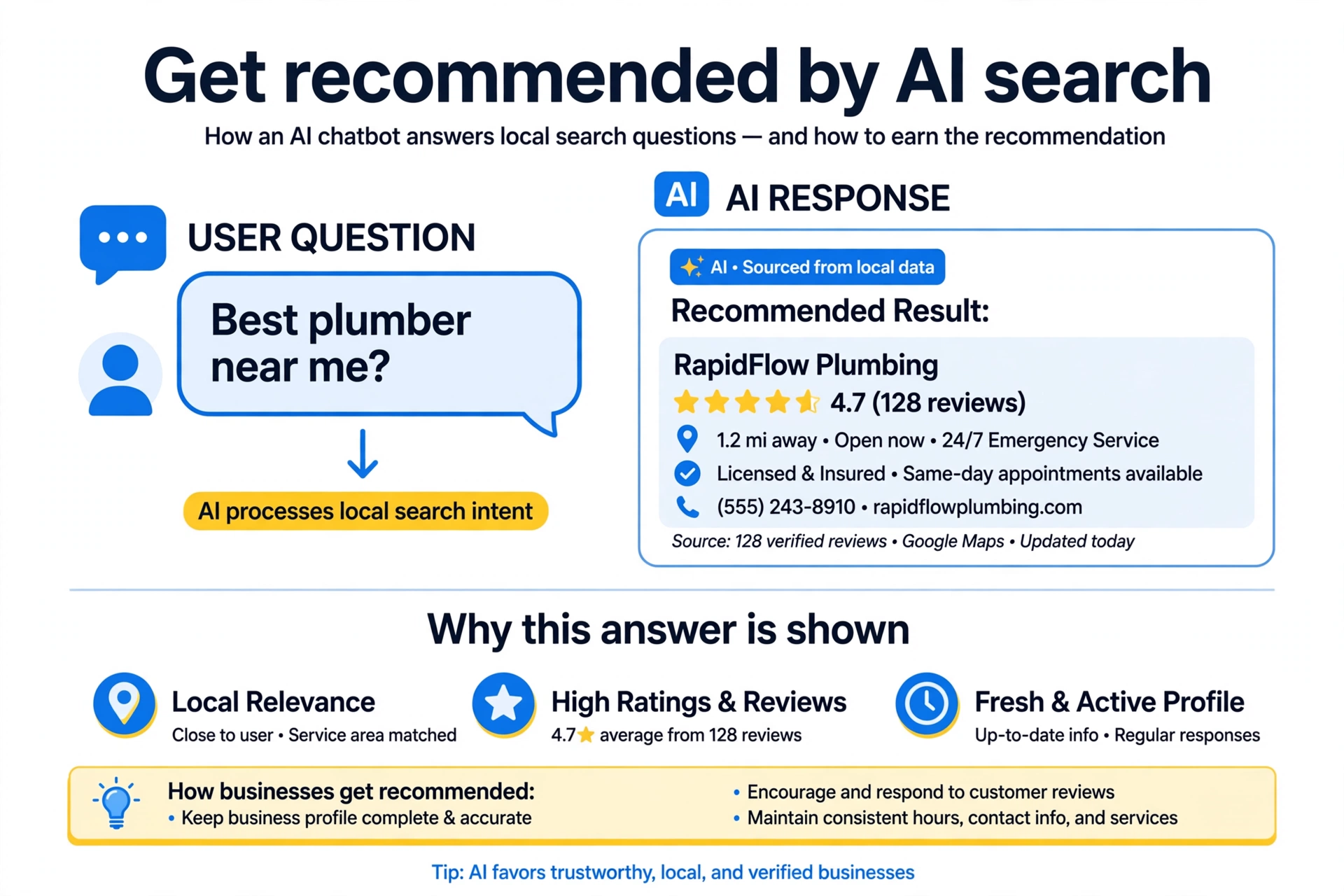 AI chatbot recommending a local business with stars as the cited source