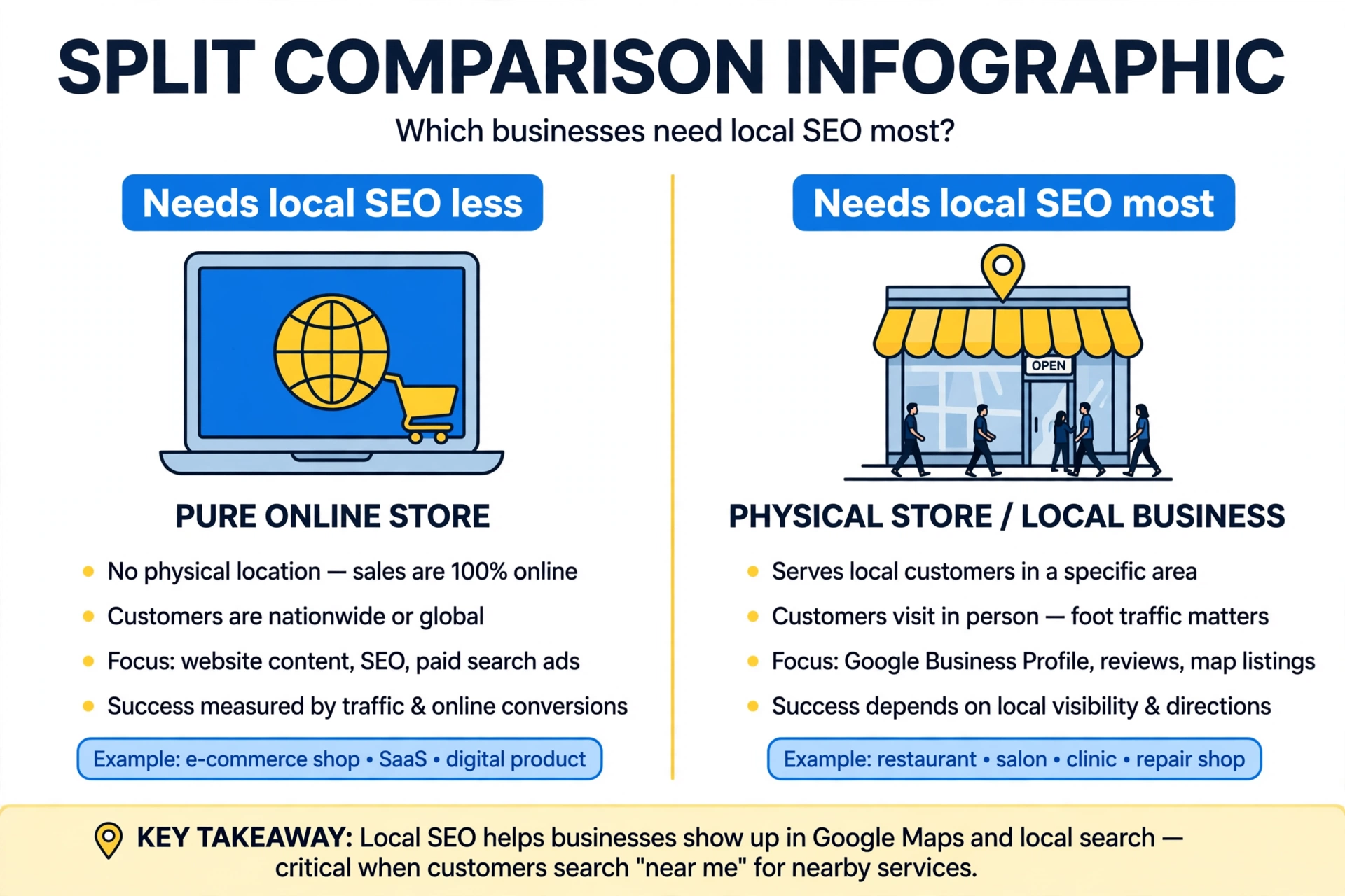 Who can skip local SEO Comparison of an online-only business versus a local storefront for local SEO need